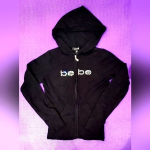 Bebe Swarovski Crystal Logo Black Hoodie Sweater - XS/S.